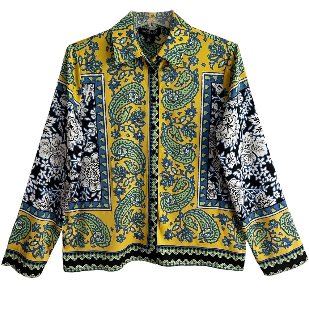 Rachel Zoe Paisley Floral Satin Drop Shoulder Blouse S EPC